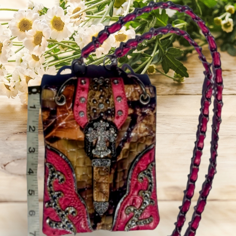 Crossbody Purse Camo Pink Embellished/ Cross Religiou… Gem